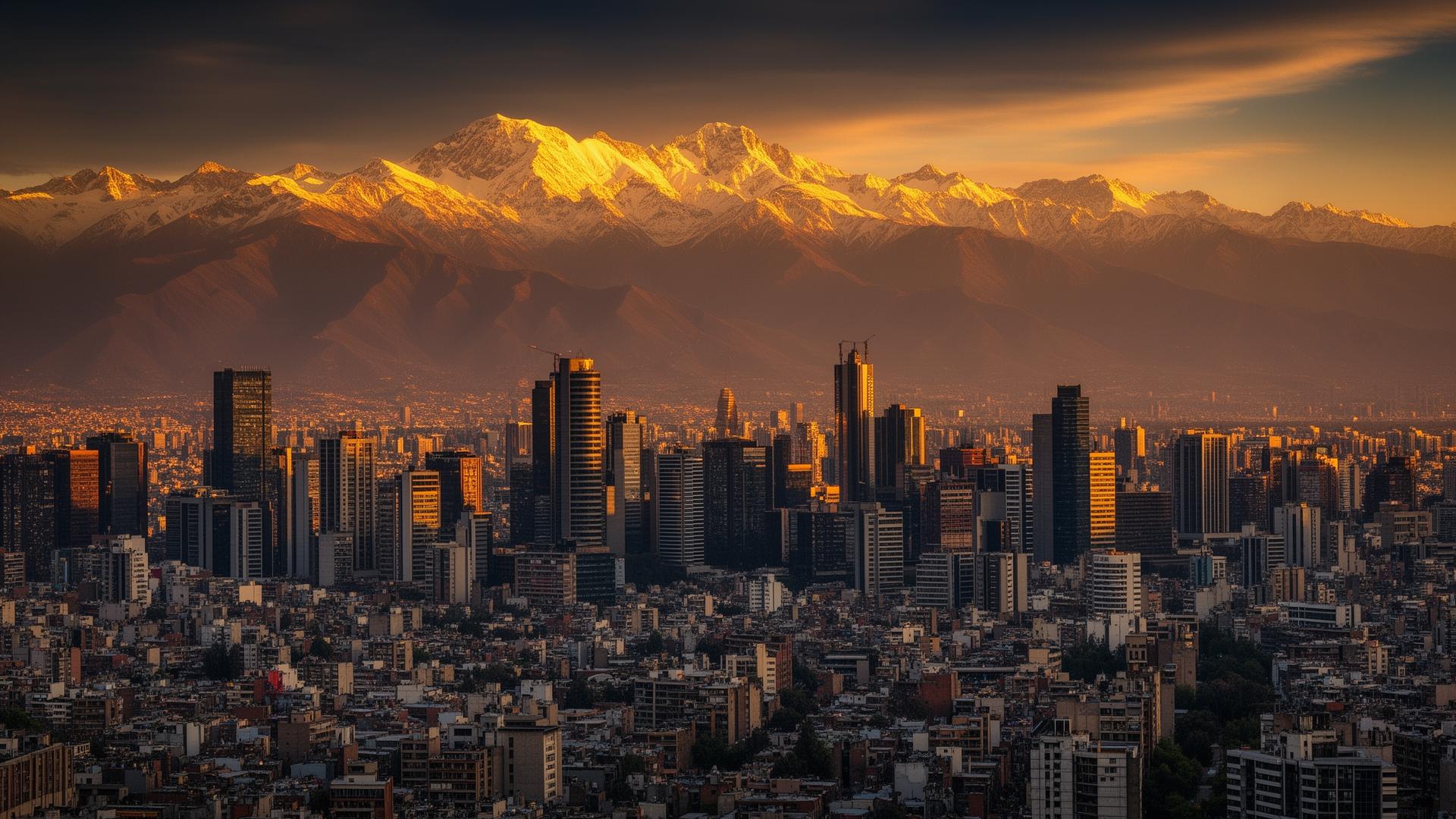 Vista panorâmica de Santiago do Chile com a Cordilheira dos Andes